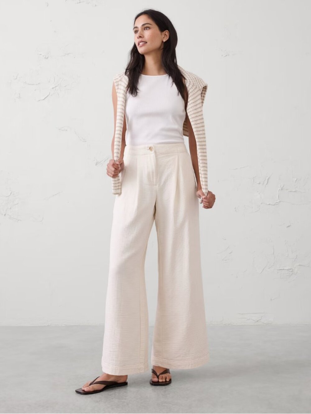 Anyday Wide-Leg High-Rise Gauze Pleated Trouser / Small